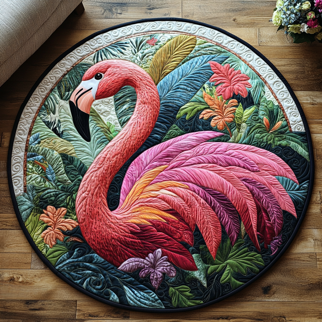 Flamingo Sunset Quilted Round Mat Circle Mat Flamingo Mothers Day Gifts