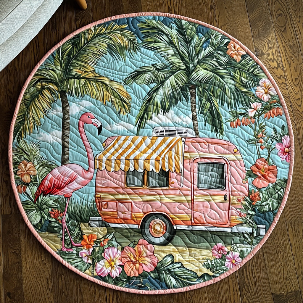 Flamingo Vibes Quilted Round Mat Round Kitchen Carpet Flamingo Gifts For Men Women