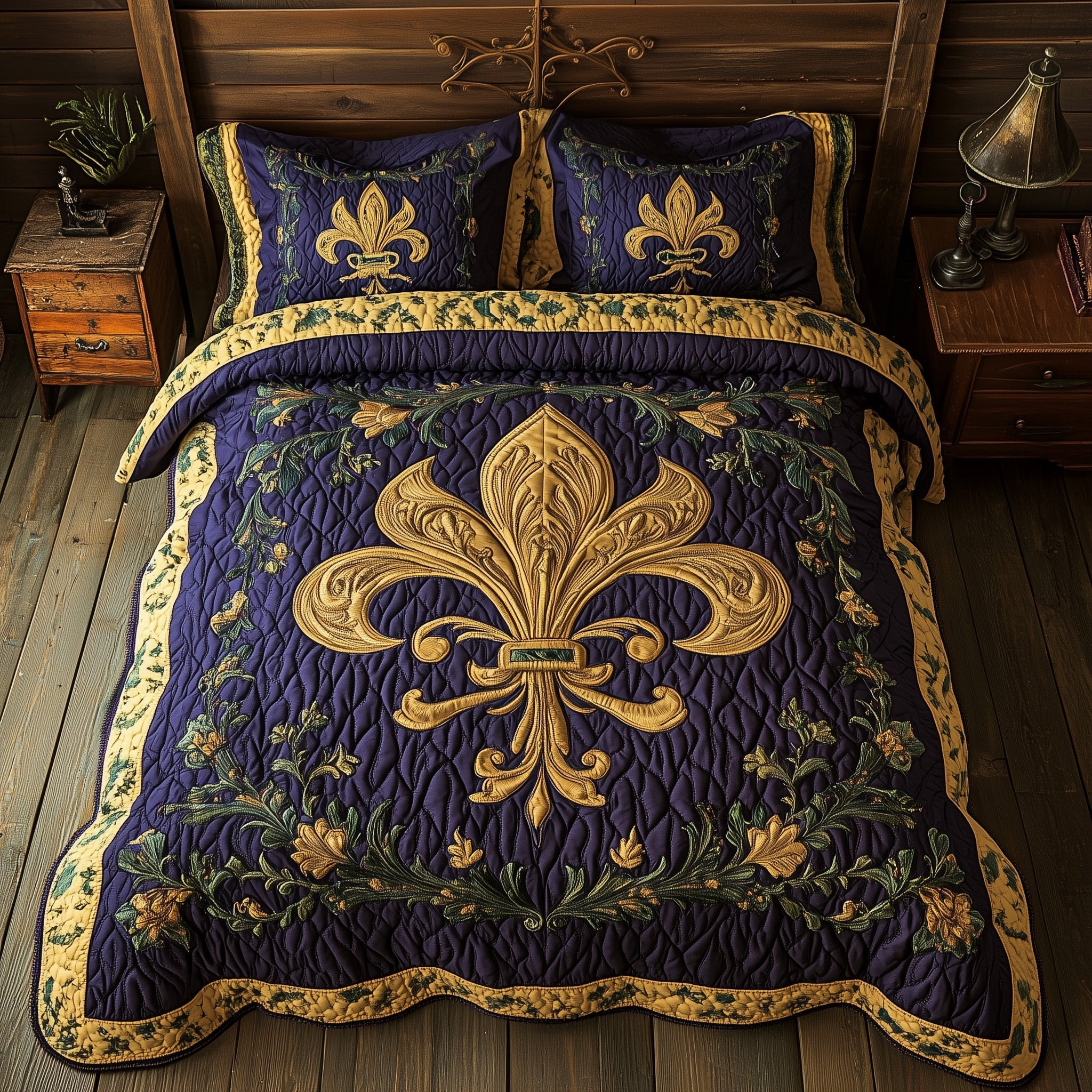 Fleur de lis Carnival Quilted Bedding Set Bed Room Art Mardi Gras Gifts For Men