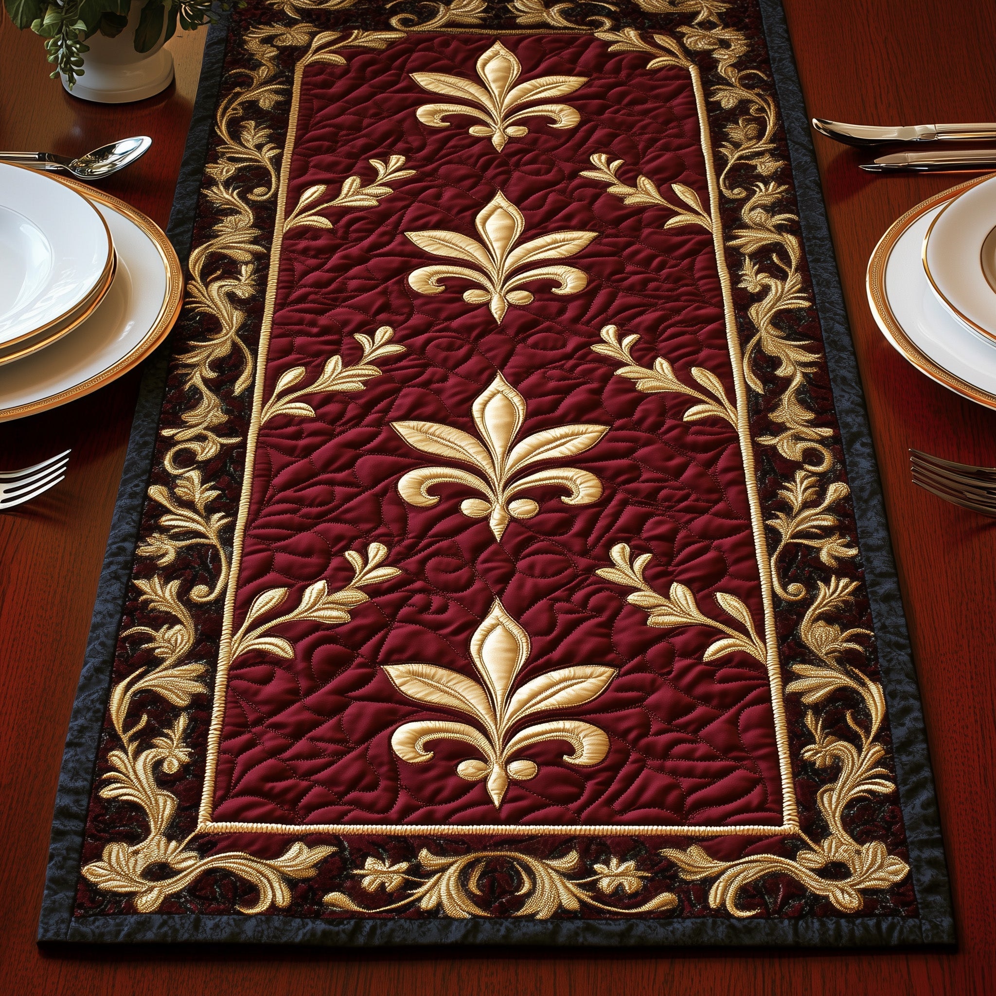 Fleur de lis Carnival Quilted Table Runner Dinner Table Decor Mardi Gras Gifts Merchandise