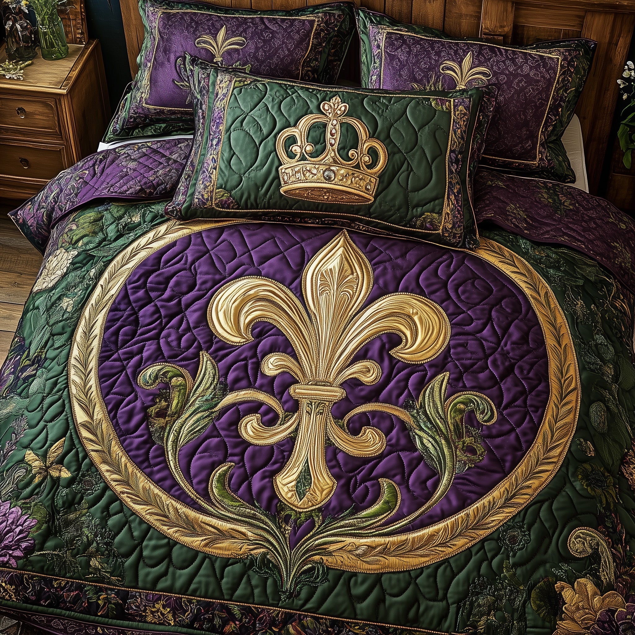 Fleur de lis Quilted Bedding Set Bedding Decor Mardi Gras Gifts For Her