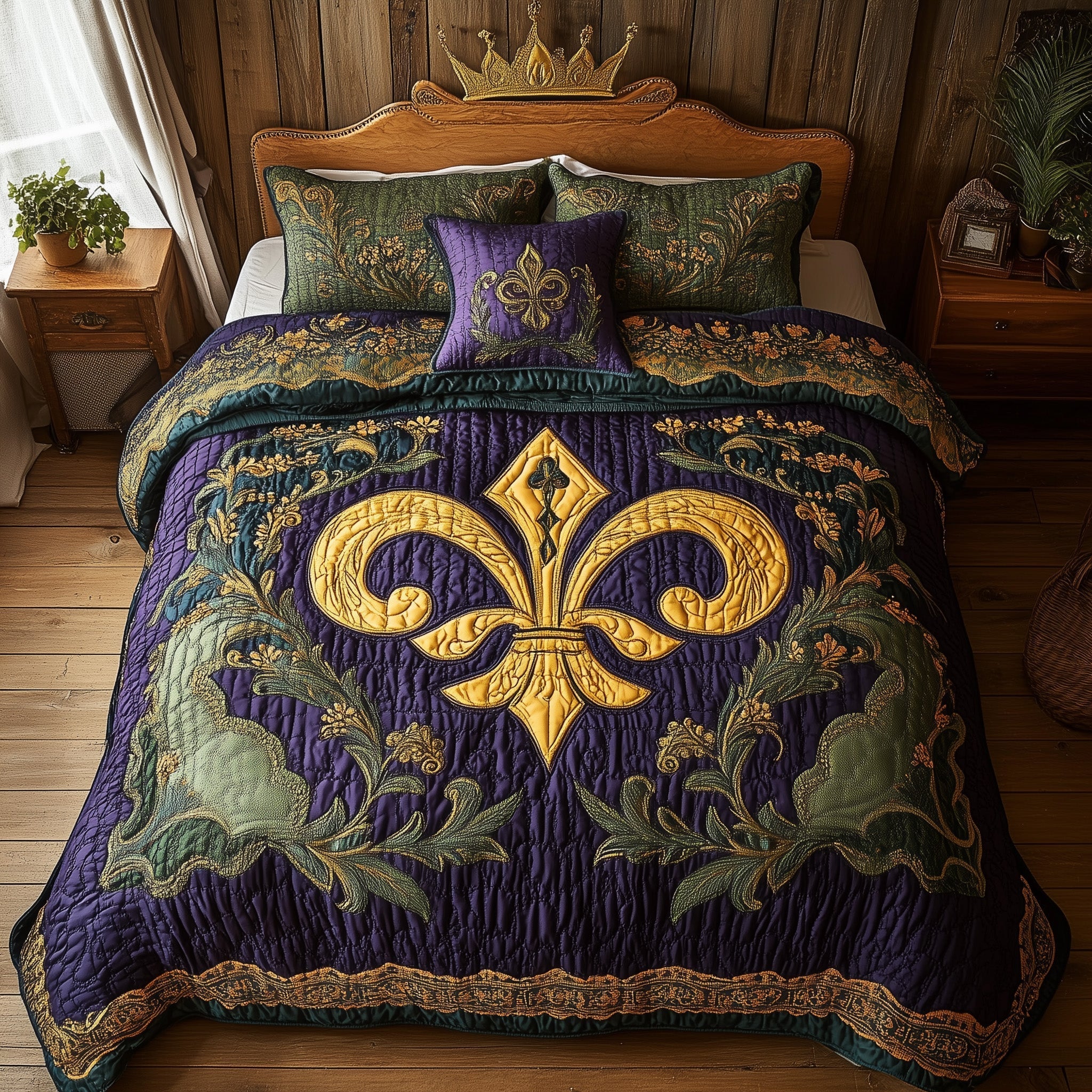 Fleur de lis Quilted Bedding Set Best Fitted Sheets Mardi Gras Gifts For Women