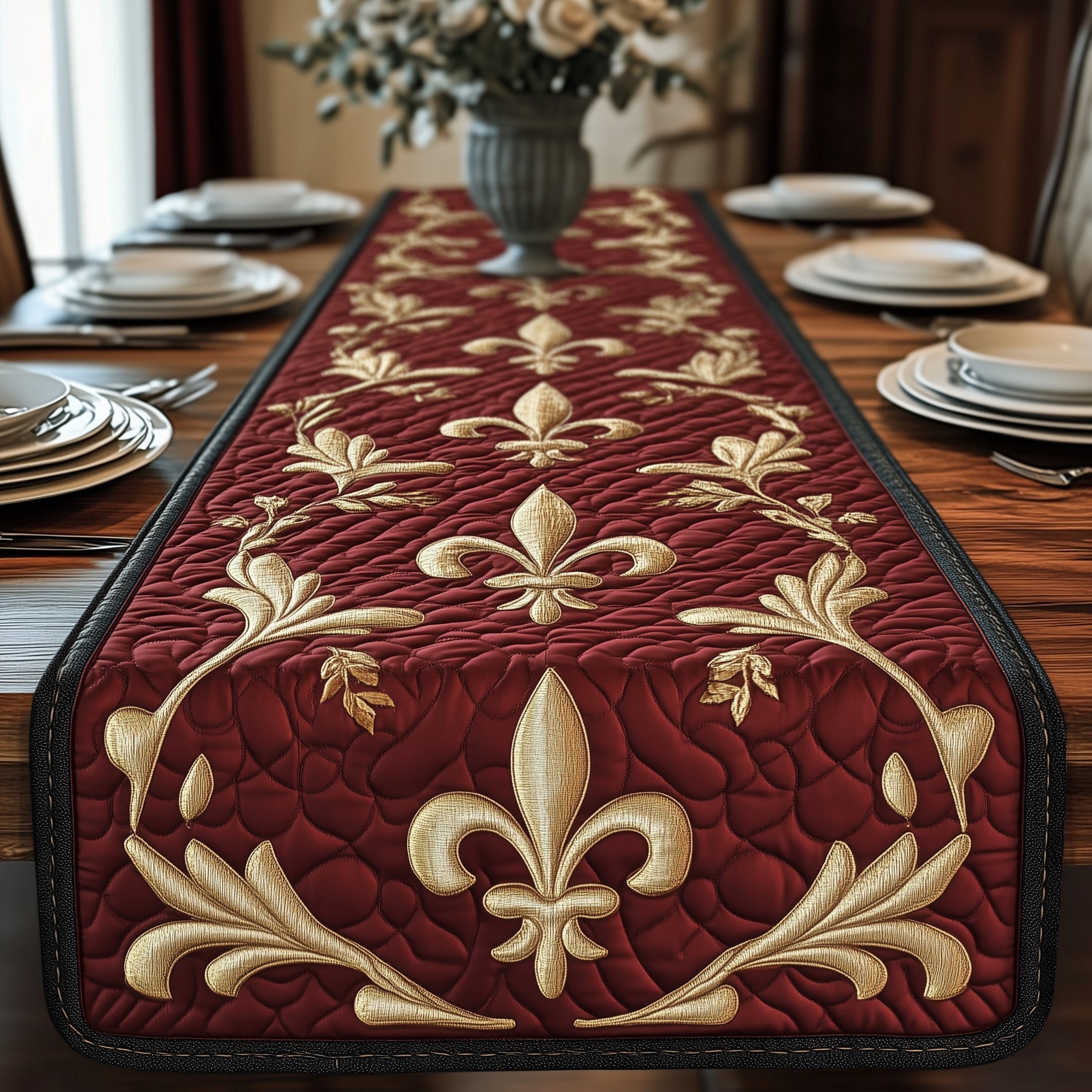 Fleur de lis Quilted Table Runner Dining Decor Mardi Gras Gifts For Her
