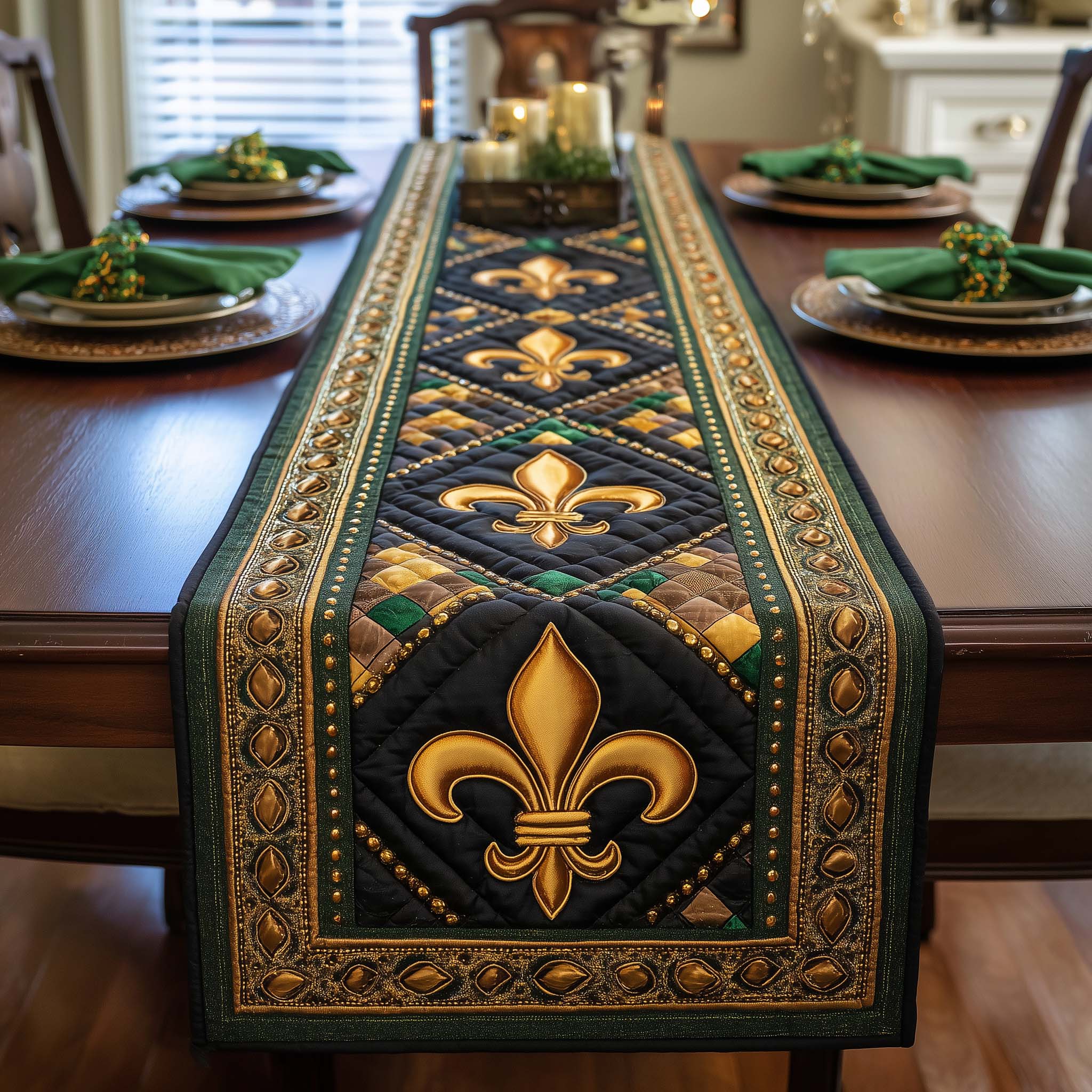 Fleur De Lis Quilted Table Runner Dining Room Decor Ideas Mardi Gras Gifts For Men