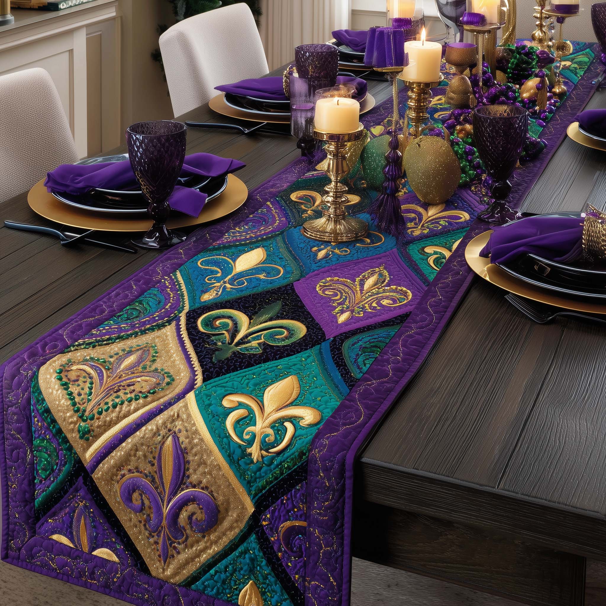 Fleur De Lis Quilted Table Runner Dining Room Table Decor Ideas Unique Mardi Gras Gifts