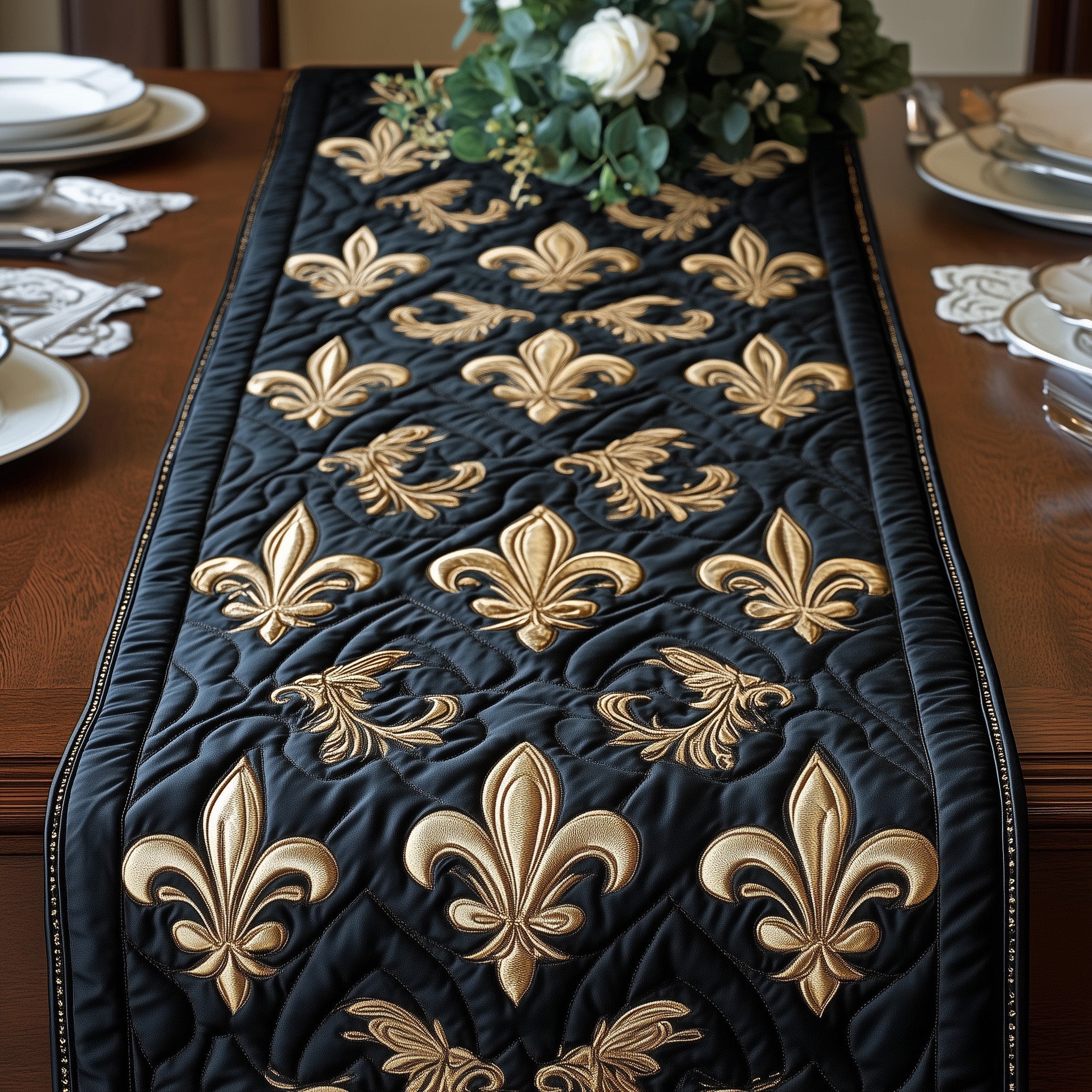 Fleur de lis Quilted Table Runner Dinner Table Decor Ideas Mardi Gras Gifts For Him