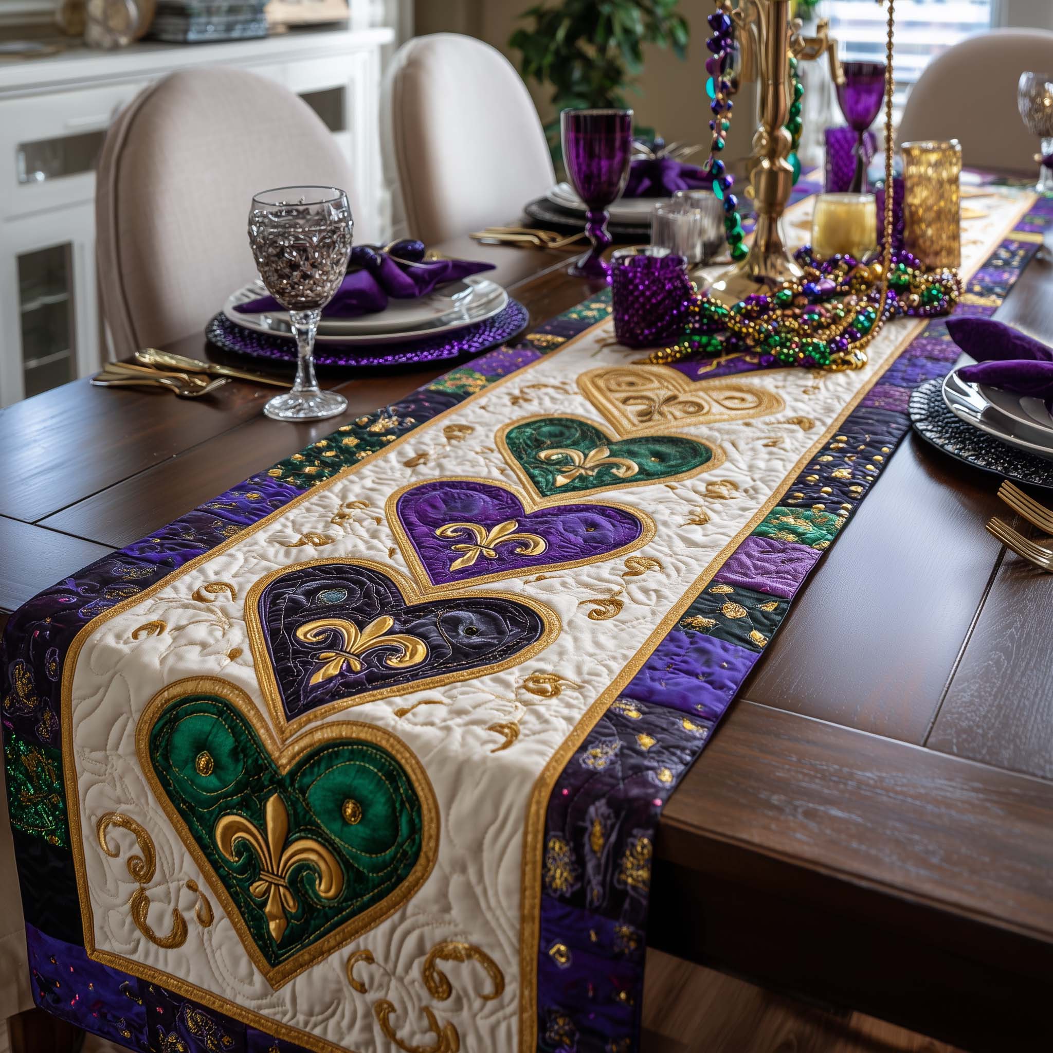 Fleur De Lis Quilted Table Runner Dinner Table Decor Mardi Gras Gifts For Women