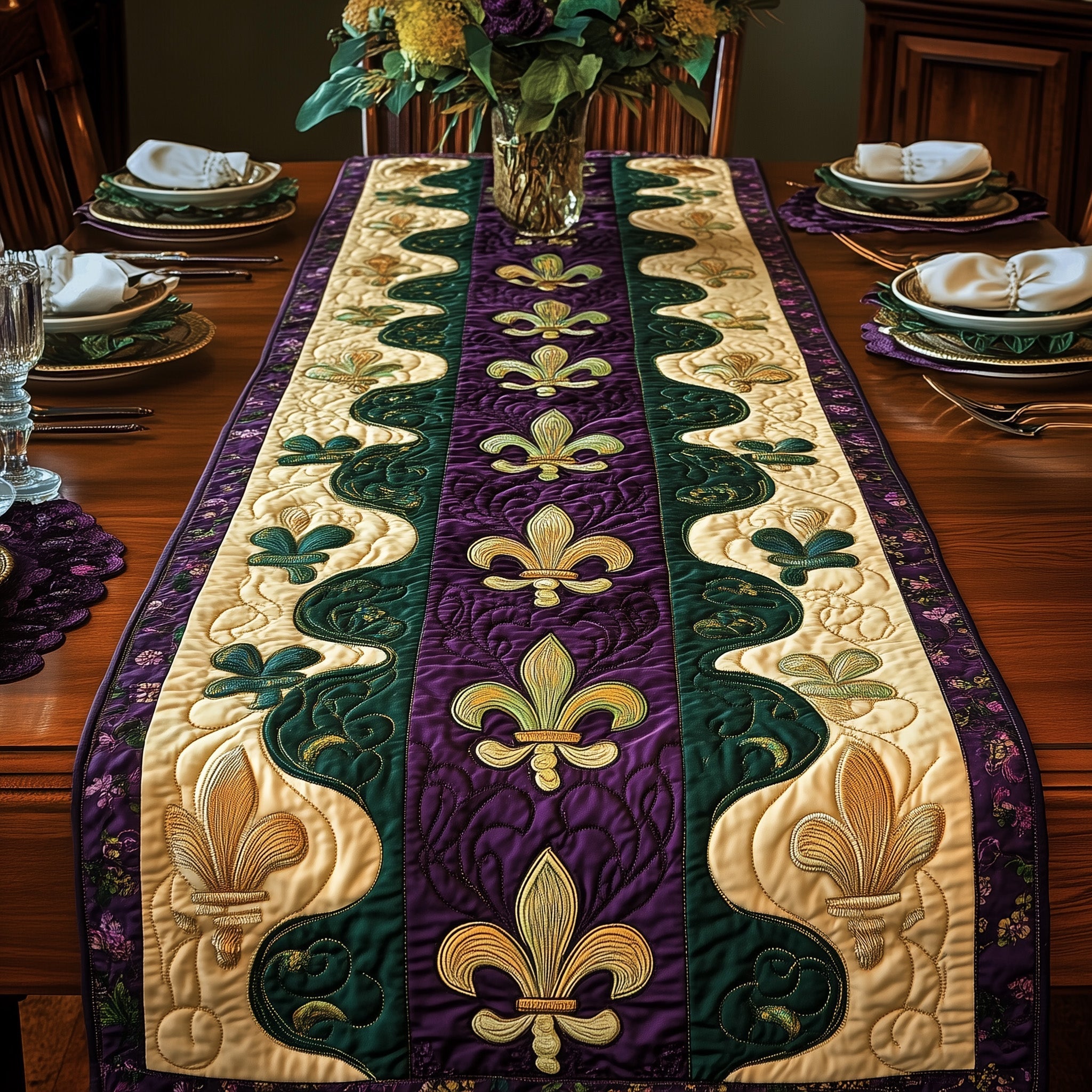 Fleur de lis Quilted Table Runner Kitchen Table Decor Ideas Mardi Gras King And Queen Gifts