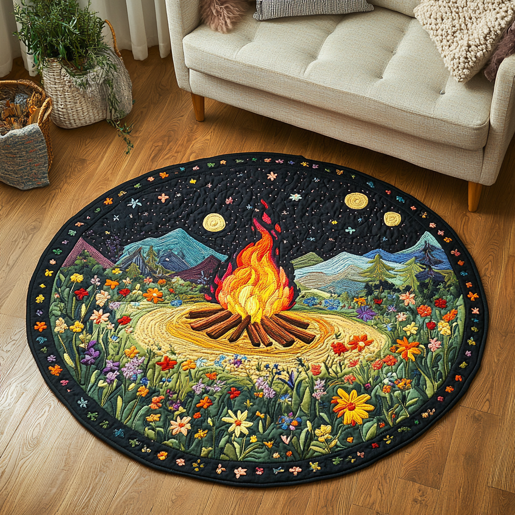 Flickering Flames Quilted Round Mat Round Small Rugs Gifts For Your Mom