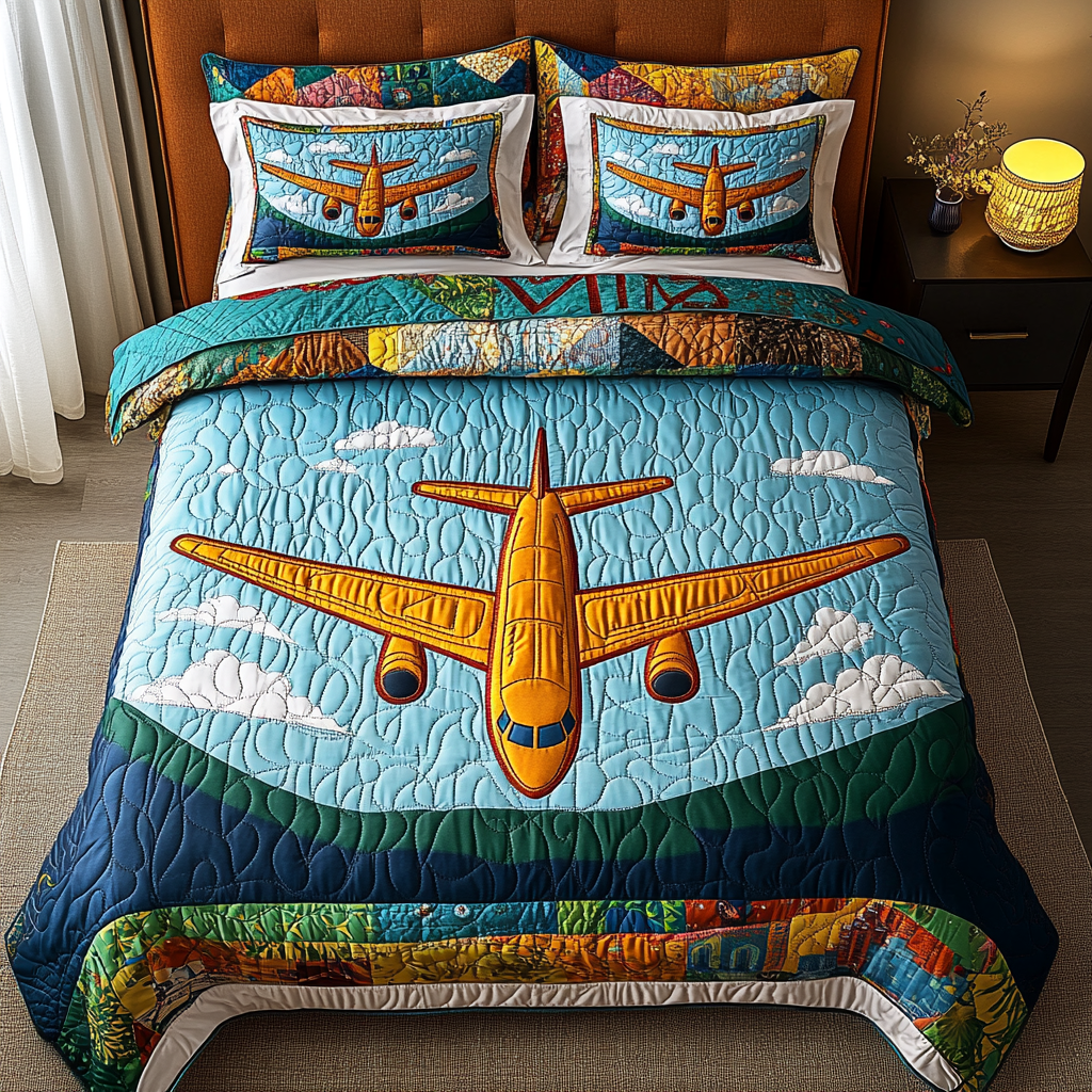 Flight Airplane Quilted Bedding Set Bed Decor Special Birthday Gifts For Dad
