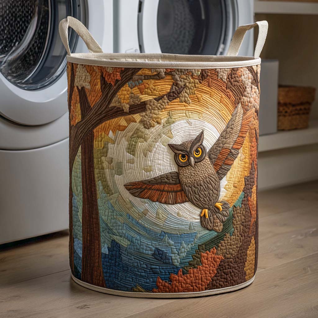 Flight of Night Quilted Laundry Basket Home And Decor Owl Mother's Day Gifts