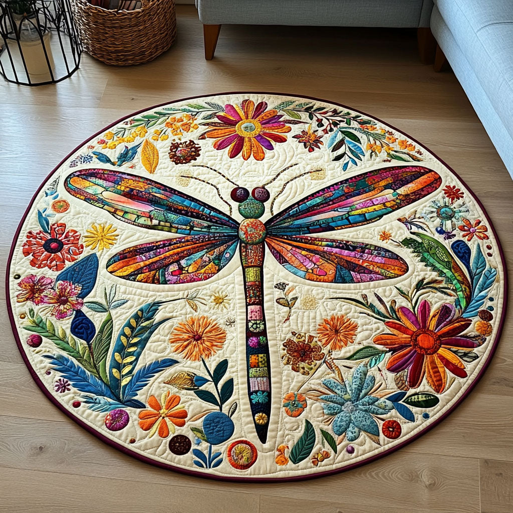 Flight of Whimsy Quilted Round Mat Round Floor Rugs Cool Gifts For Dragon Lovers