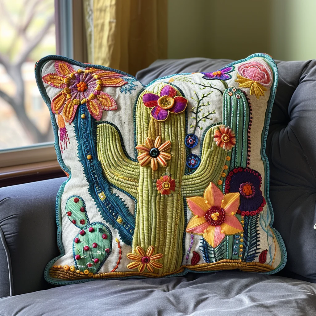 Flora Cactus Quilted Pillow Case Accent Pillow Cover Great Gifts For Her