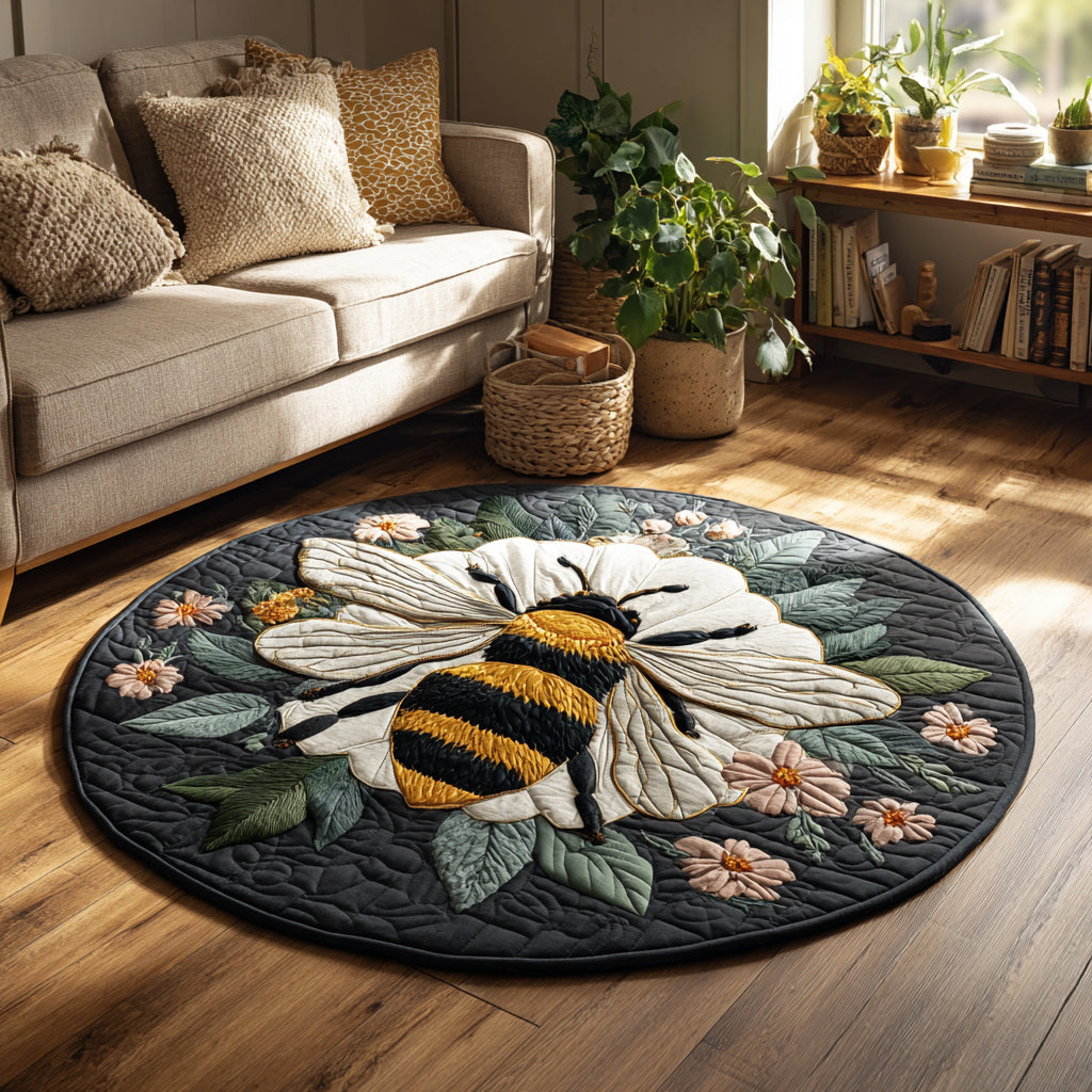 Floral Bee Quilted Round Mat Living Room Decor Bee Present Ideas
