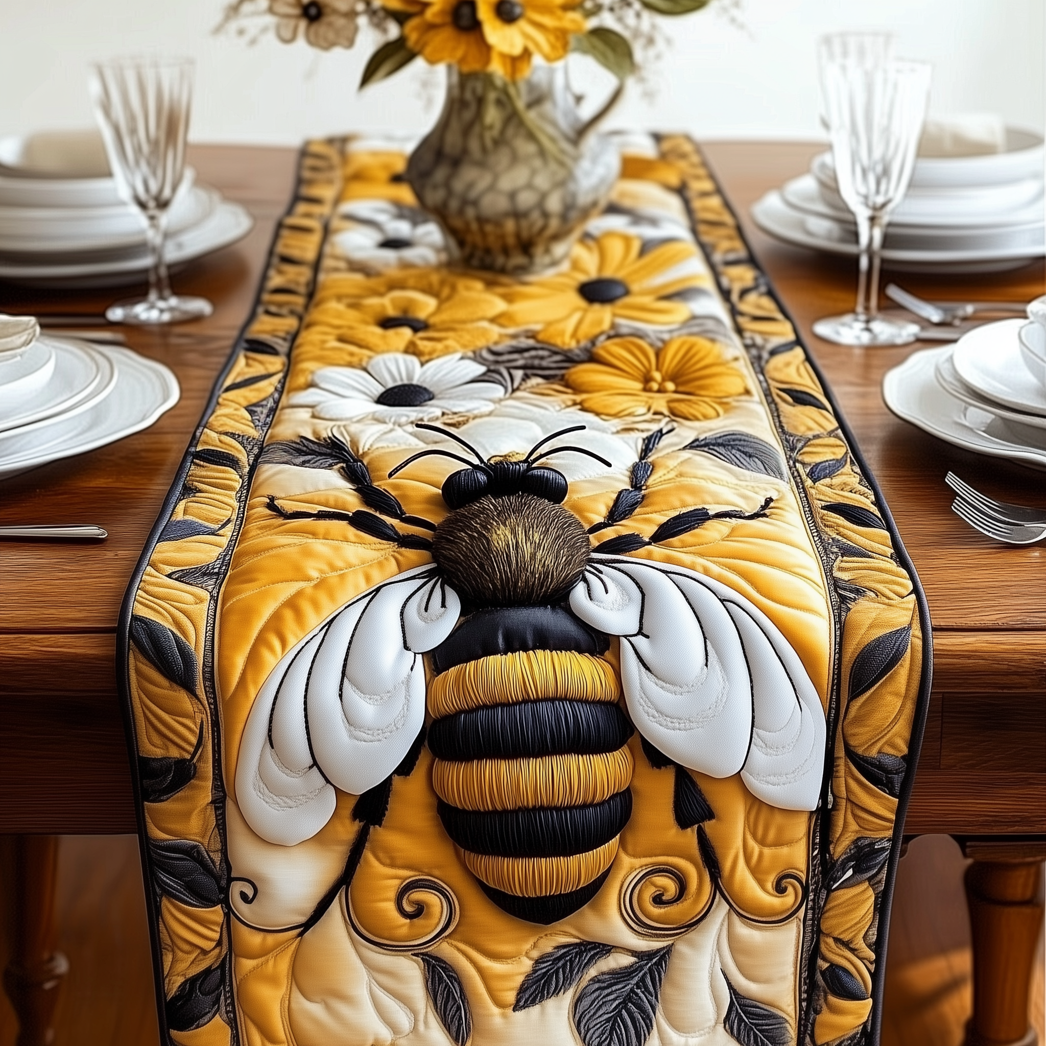 Floral Bee Quilted Table Runner Target Table Runner Bee Gifts For Her