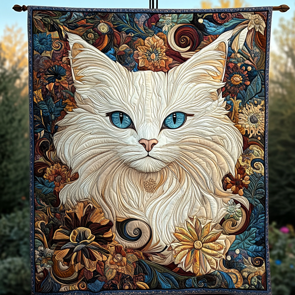 Floral Cat Quilted Blanket Best King Sheet Set Gift Idea For Cat Owner