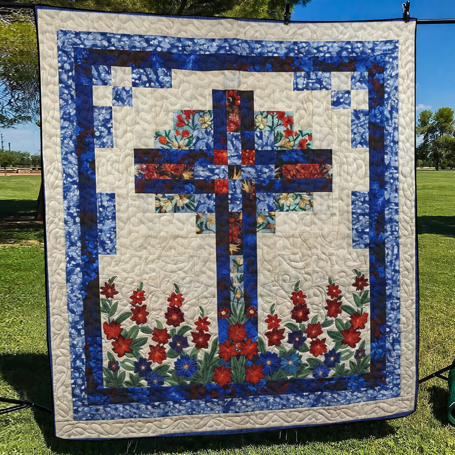 Floral Cross Quilted Blanket Boho Bedroom Ideas Christian Marriage Gifts