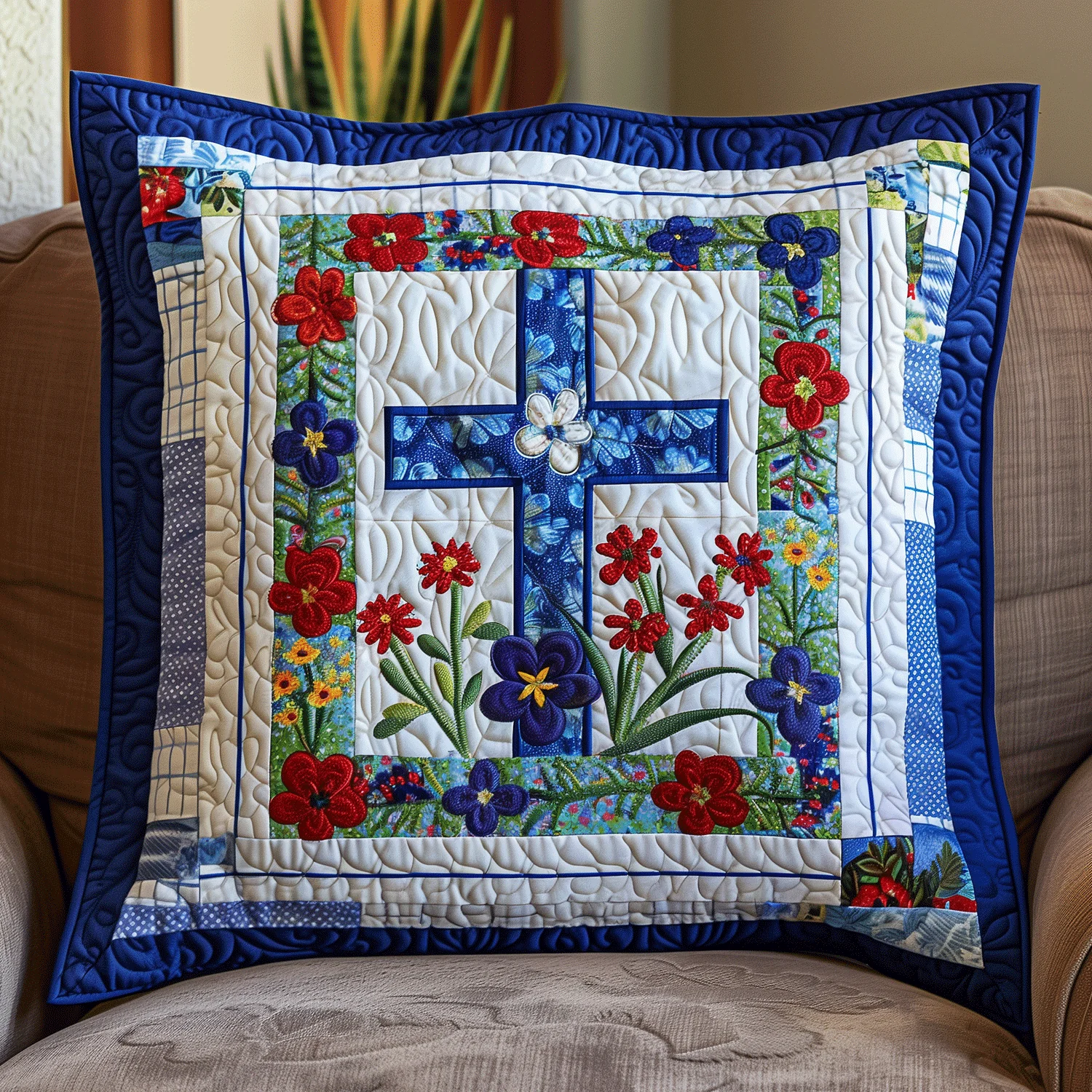 Floral Cross Quilted Pillow Case Sofa Pillow Cover Best Presents For Him