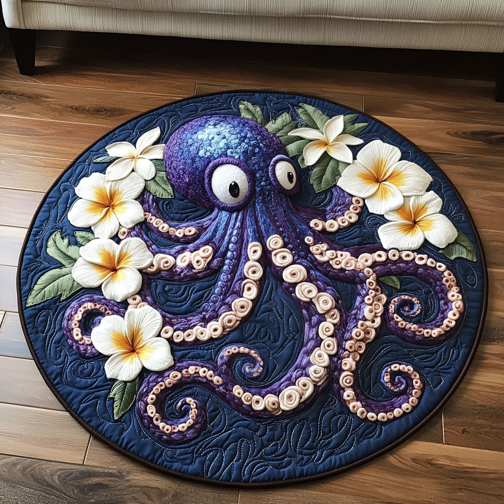 Floral Curl Quilted Round Mat Home Decor Styles Birthday Gifts For Beach Lovers