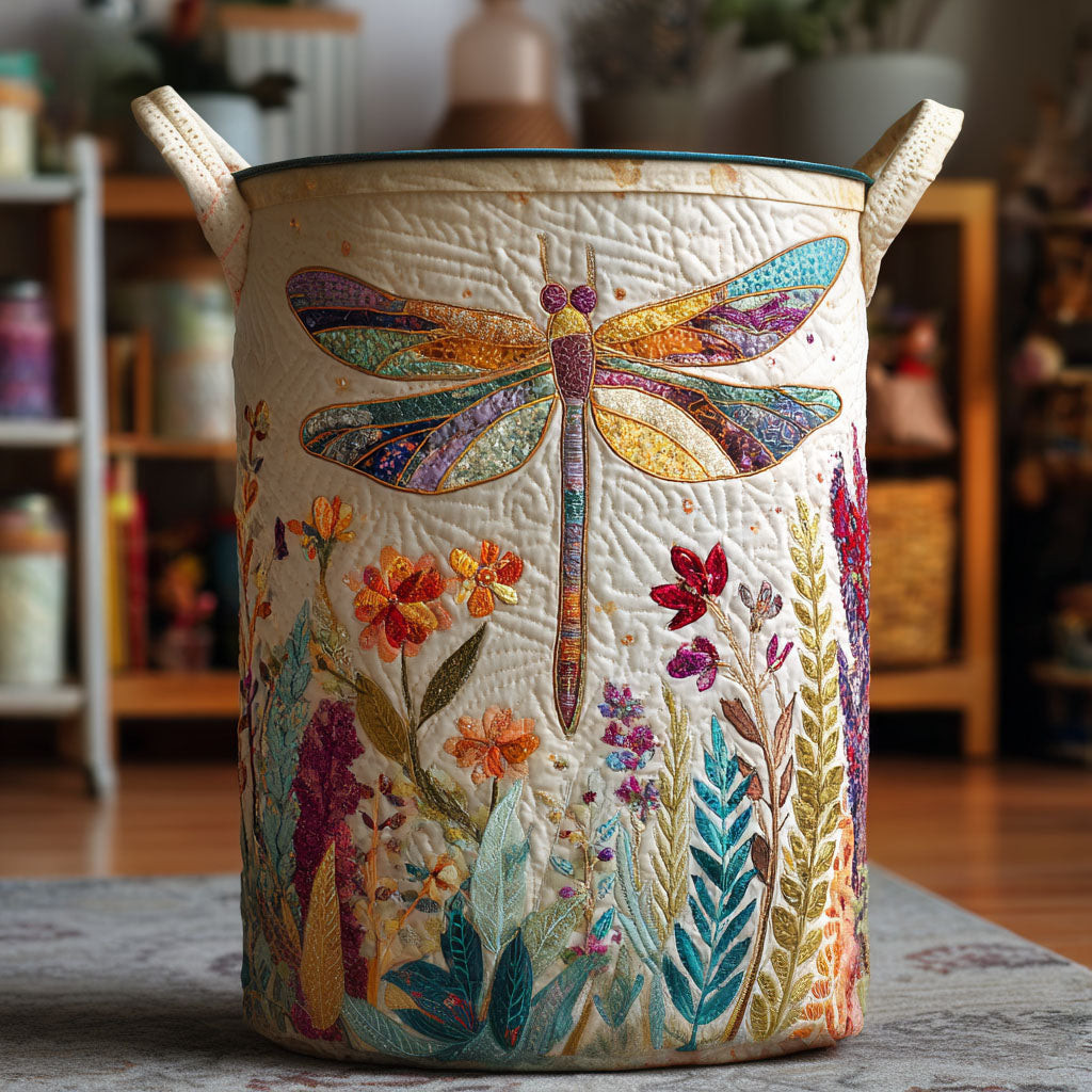 Floral Dragonfly Quilted Laundry Basket Foldable Laundry Hamper Best Gift For Women