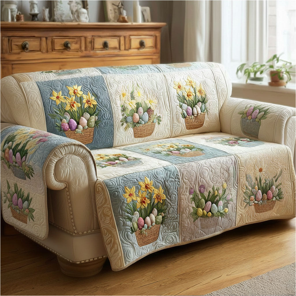 Floral Egg Fantasy Quilted Sofa Cover Couch And Loveseat Covers Modern Easter Gifts