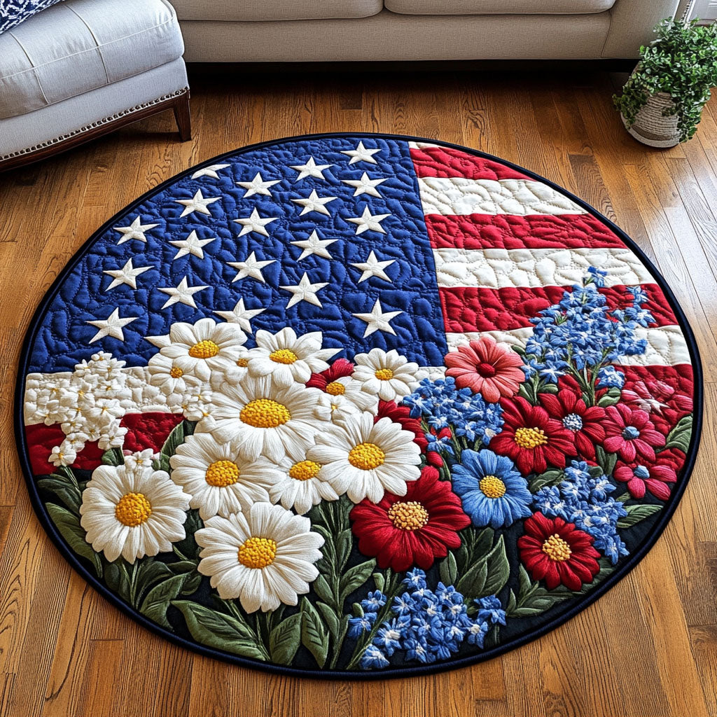 Floral Emblem Quilted Round Mat Small Round Mat Patriotic Novelty Items