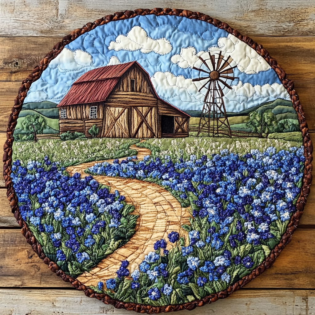 Floral Essence Quilted Round Mat Round Shape Rug Patriotic Texan Gifts