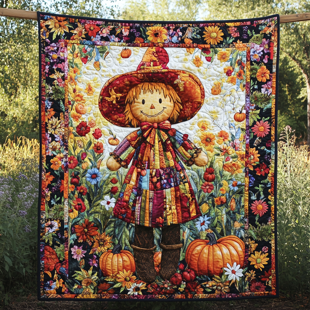 Floral Farmhous Scarecrow Quilted Blanket Bed Comforter Set Unique Thanksgiving Gifts