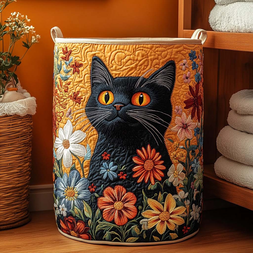 Floral Feline Quilted Laundry Basket The Laundry Basket Cat Lovers Owners Presents