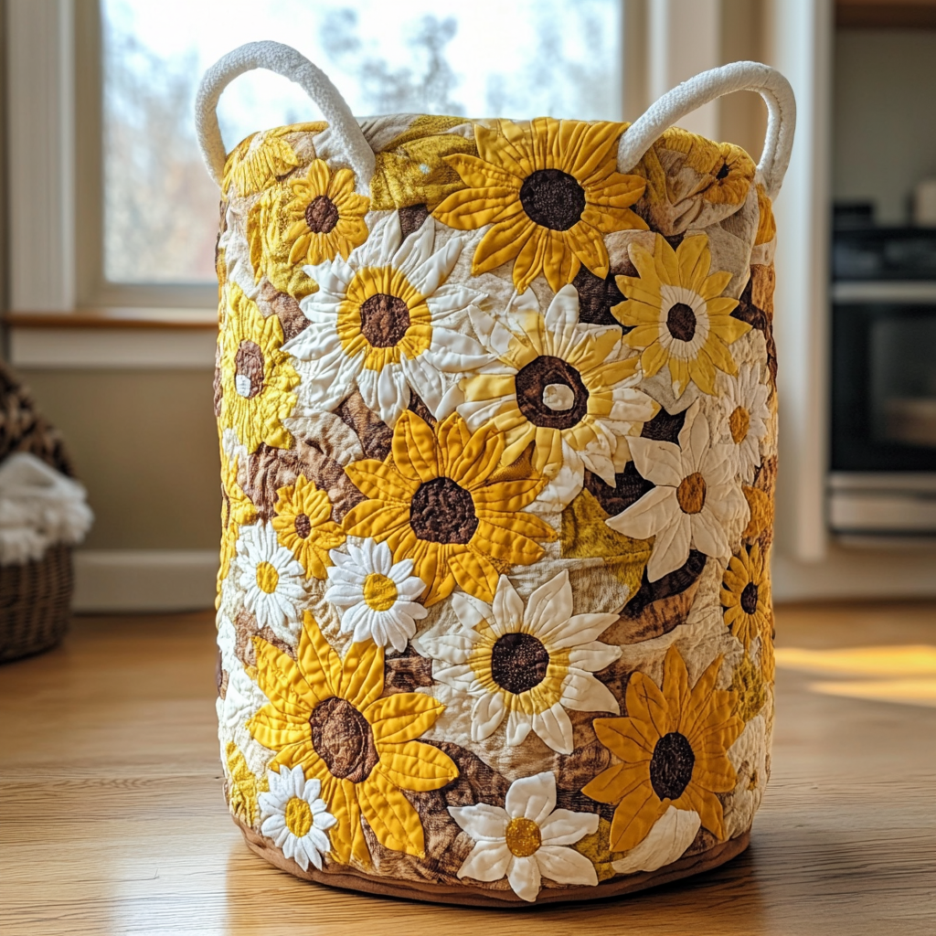 Floral Field Quilted Laundry Basket Dirty Clothes Hampers Gift Items For Mother