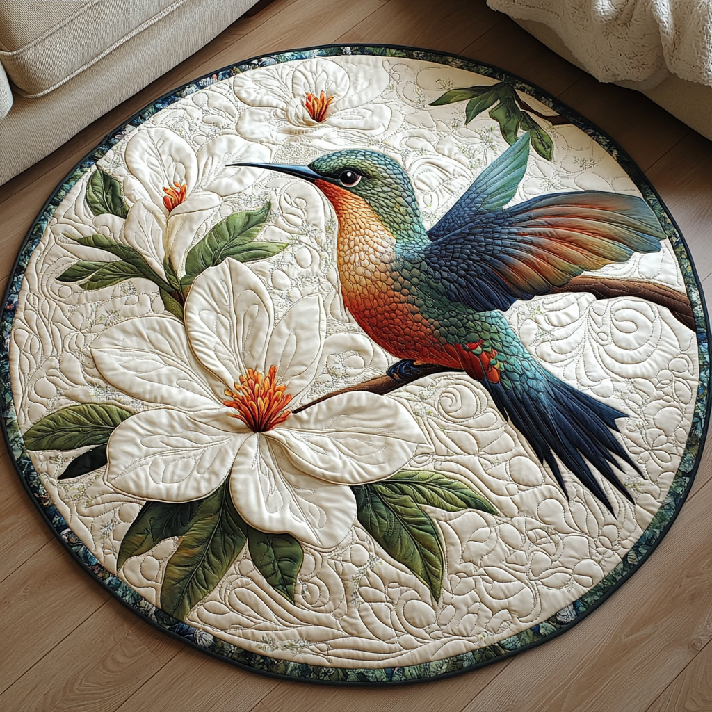 Floral Flight Quilted Round Mat Large Round Carpet Rugs Special Birthday Gifts For Dad