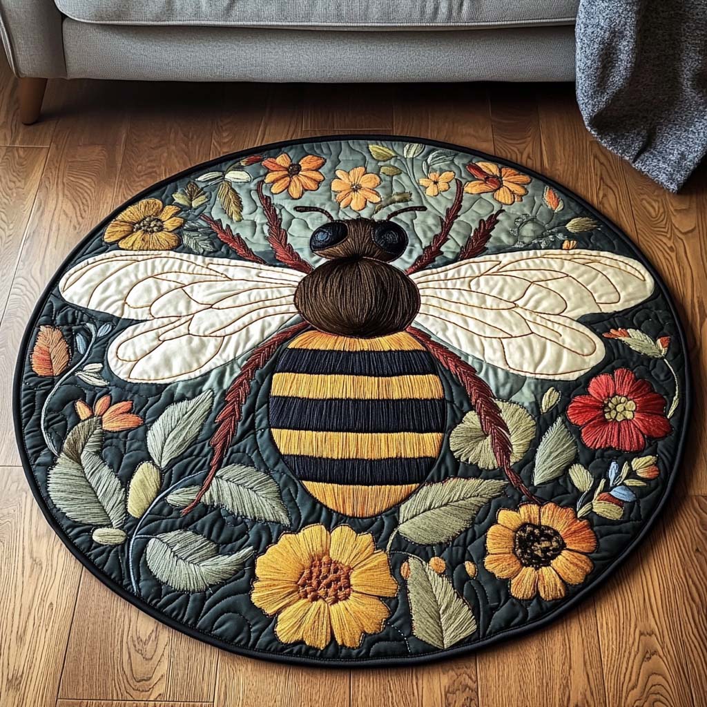 Floral Flight Quilted Round Mat Large Round Mat Gift Ideas For Bee Lovers