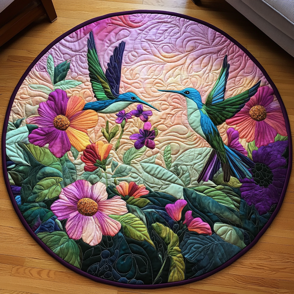 Floral Flutter Quilted Round Mat Living Room Decor Ideas Hummingbird Gifts For Her
