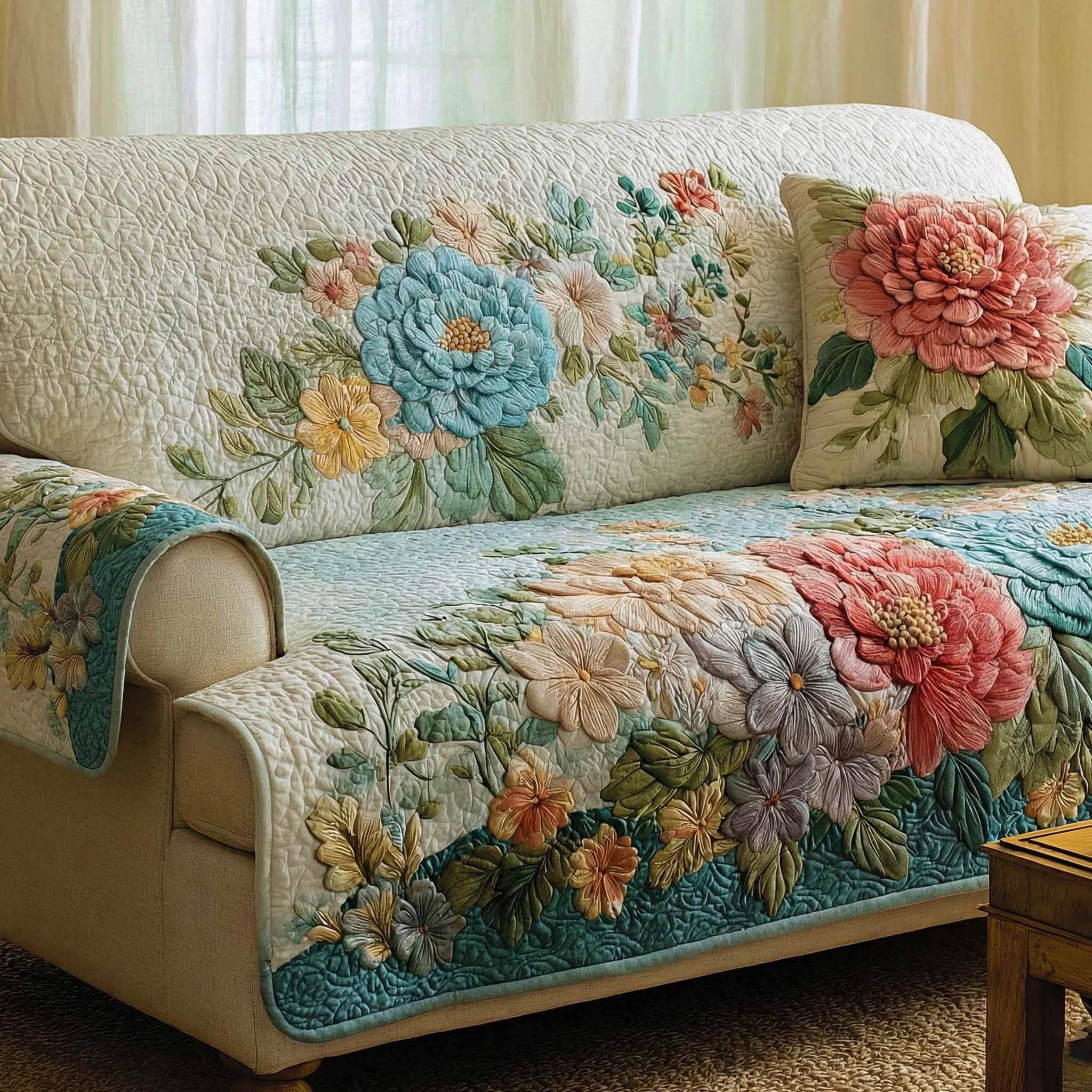 Floral Garden Quilted Sofa Cover Elegant Furniture Covers For Sofas Gifts For Mom