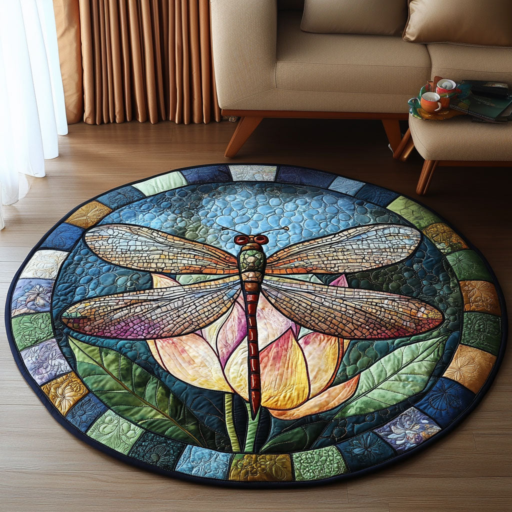 Floral Glow Dragonfly Quilted Round Mat Round Carpet Rugs For Sale Dragon Themed Gift Items