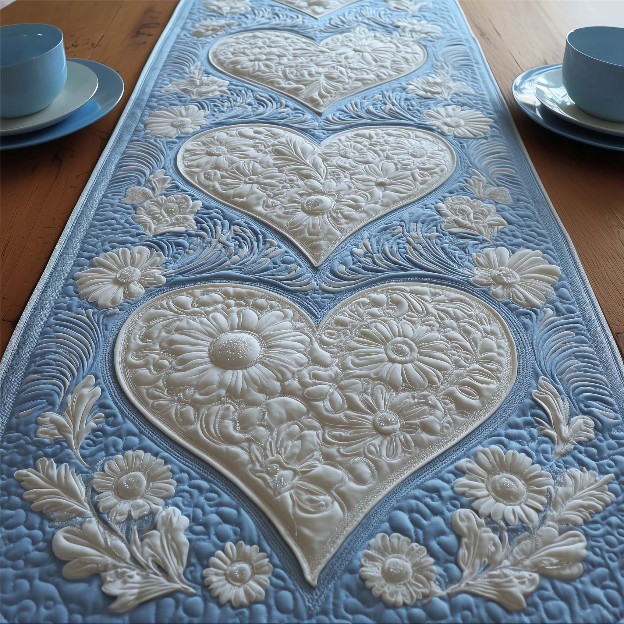 Floral Heart Quilted Table Runner Table Runner For Valentine's Day Valentine Day Presents