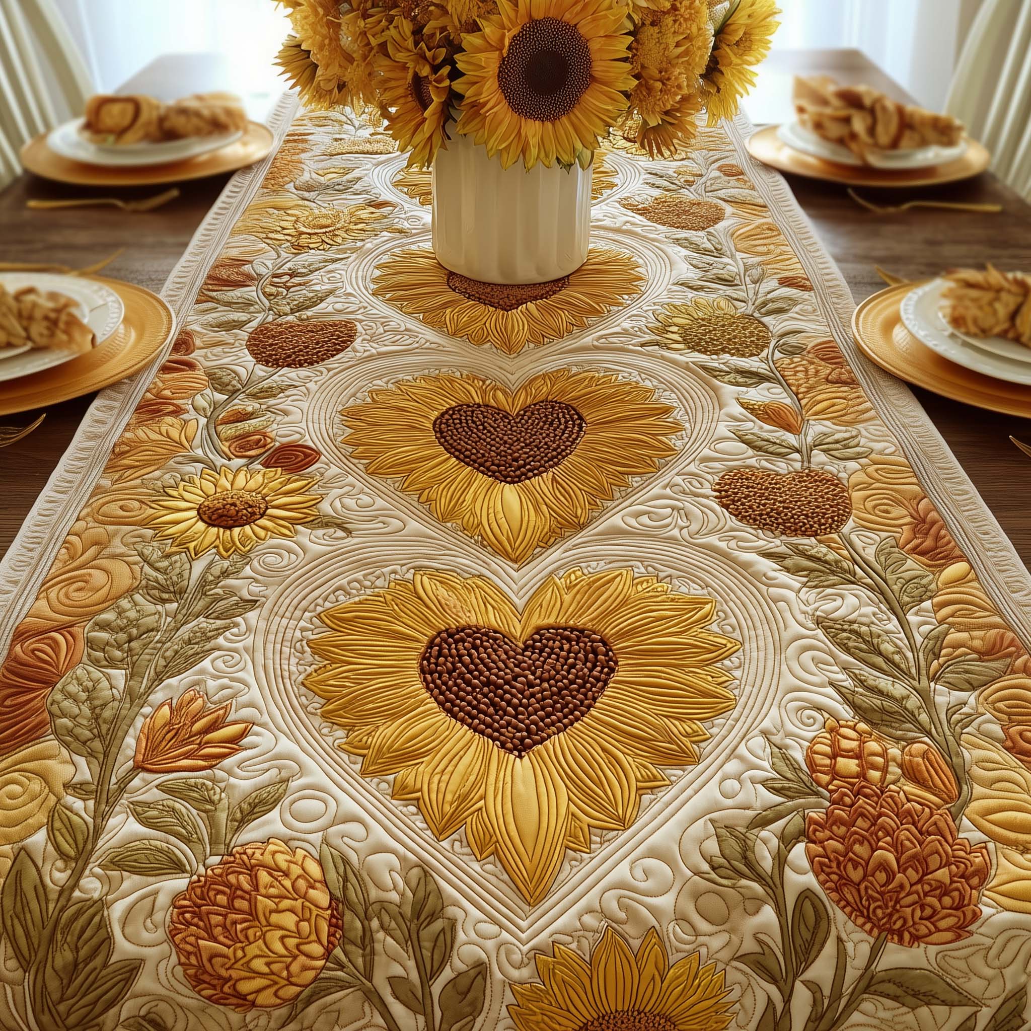 Floral Heart Quilted Table Runner Table Runner Valentines Day Corporate Valentine Day Gifts