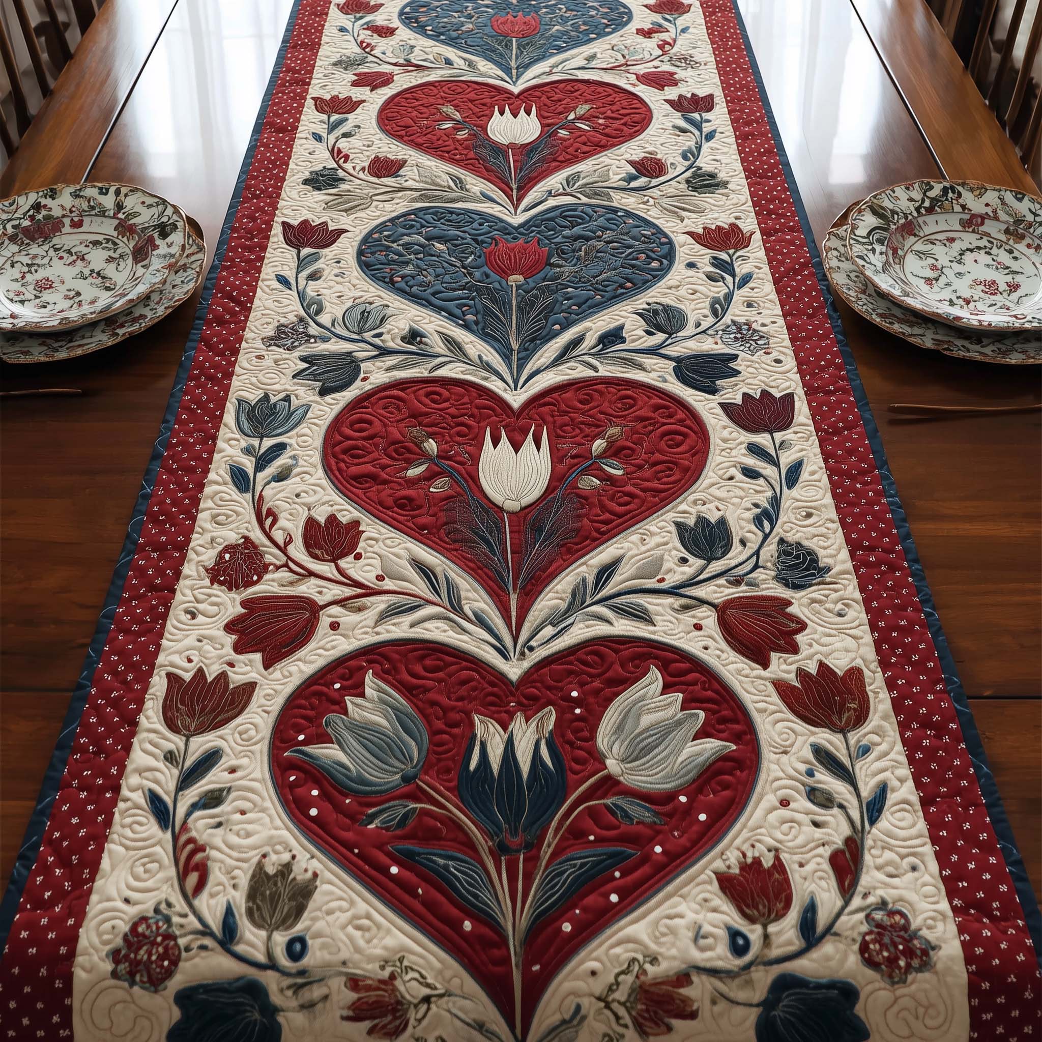 Floral Heart Quilted Table Runner Valentine's Day Dinner Decoration Ideas Valentine Day Gift Ideas For Him