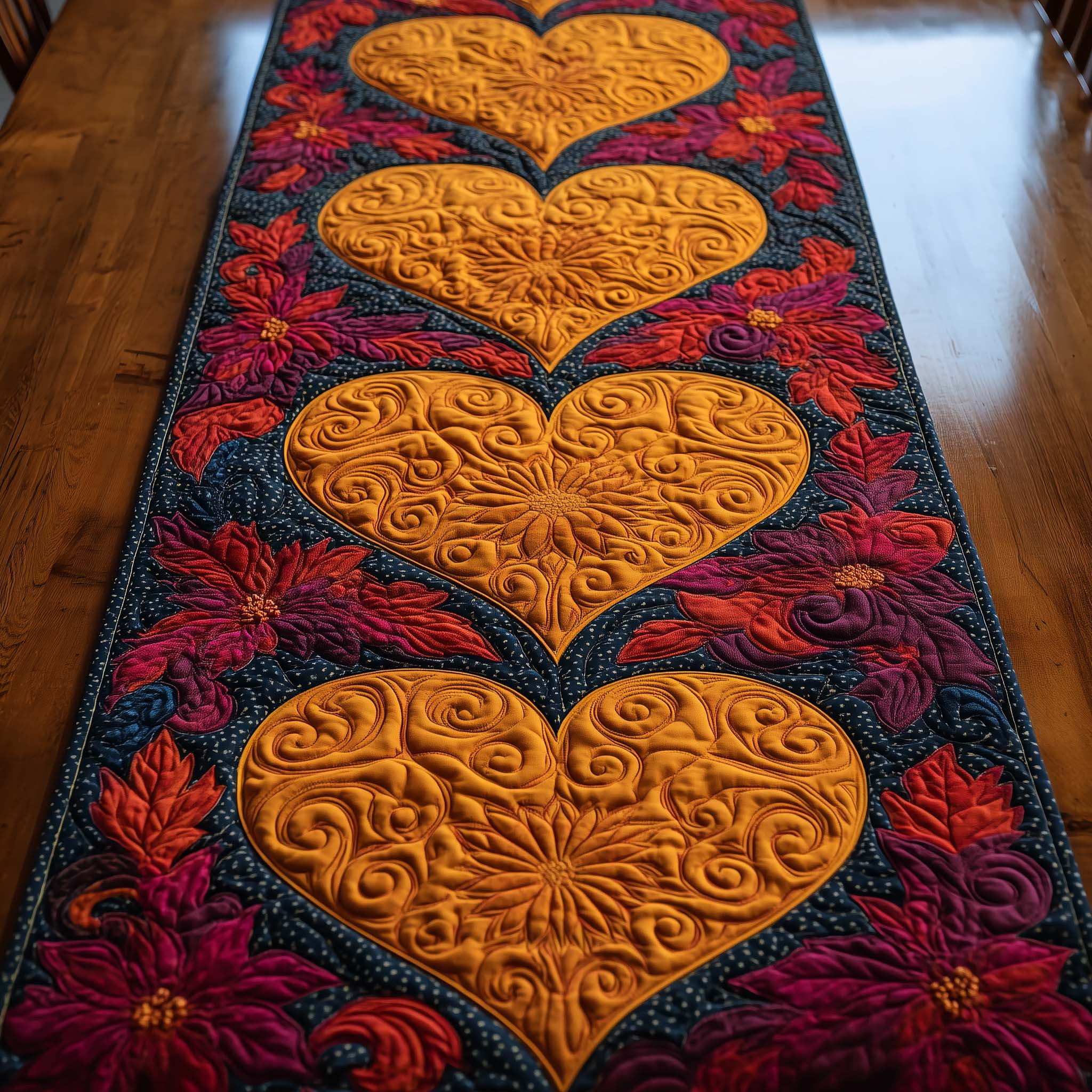 Floral Heart Quilted Table Runner Valentine's Day Table Topper Valentine Day Gifts For Husband
