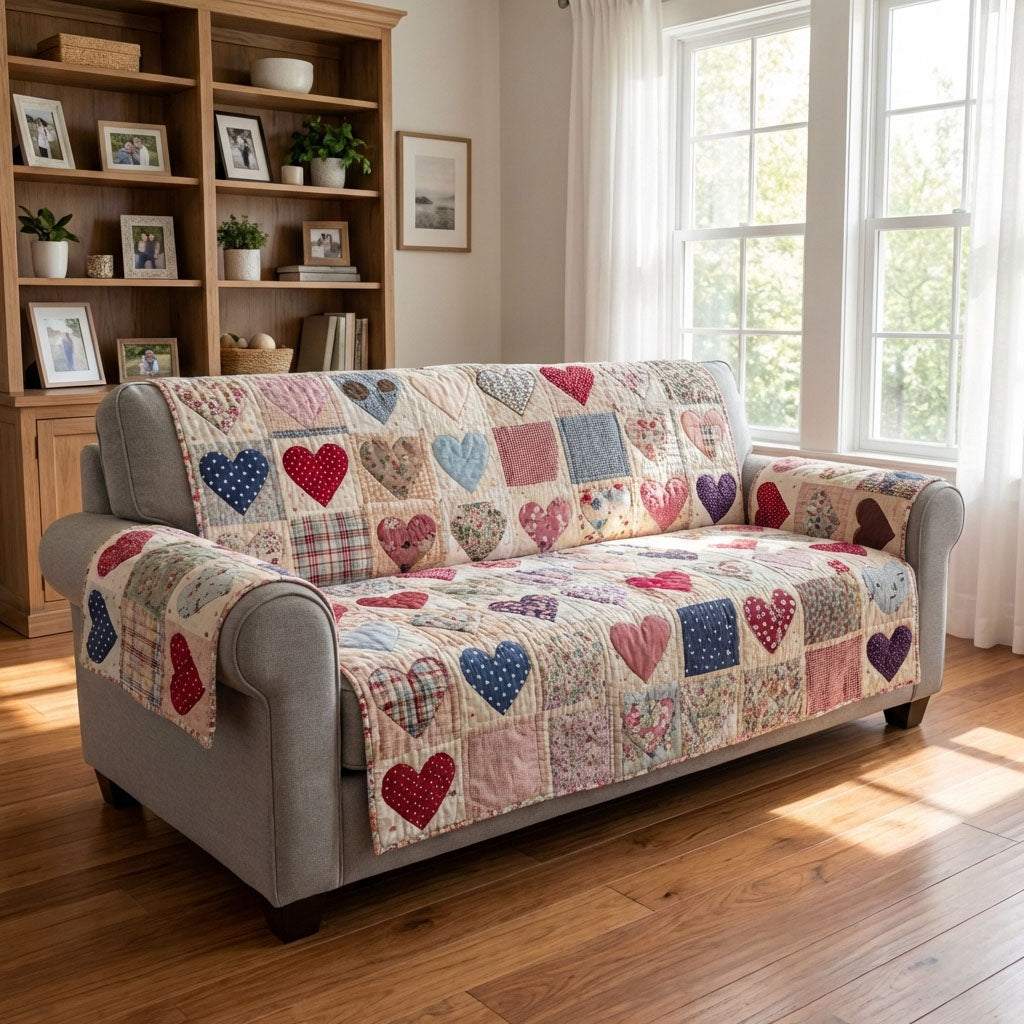 Floral Hearts Quilted Sofa Cover Sofa Chaise Cover Cool Gifts For Couples