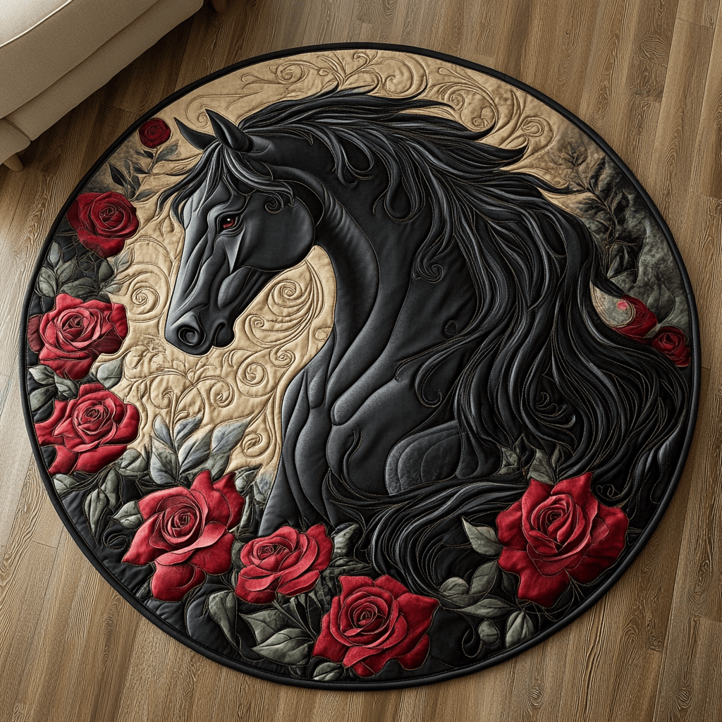 Floral Horse Quilted Round Mat Living Room Design Useful Gifts For Horse Owners
