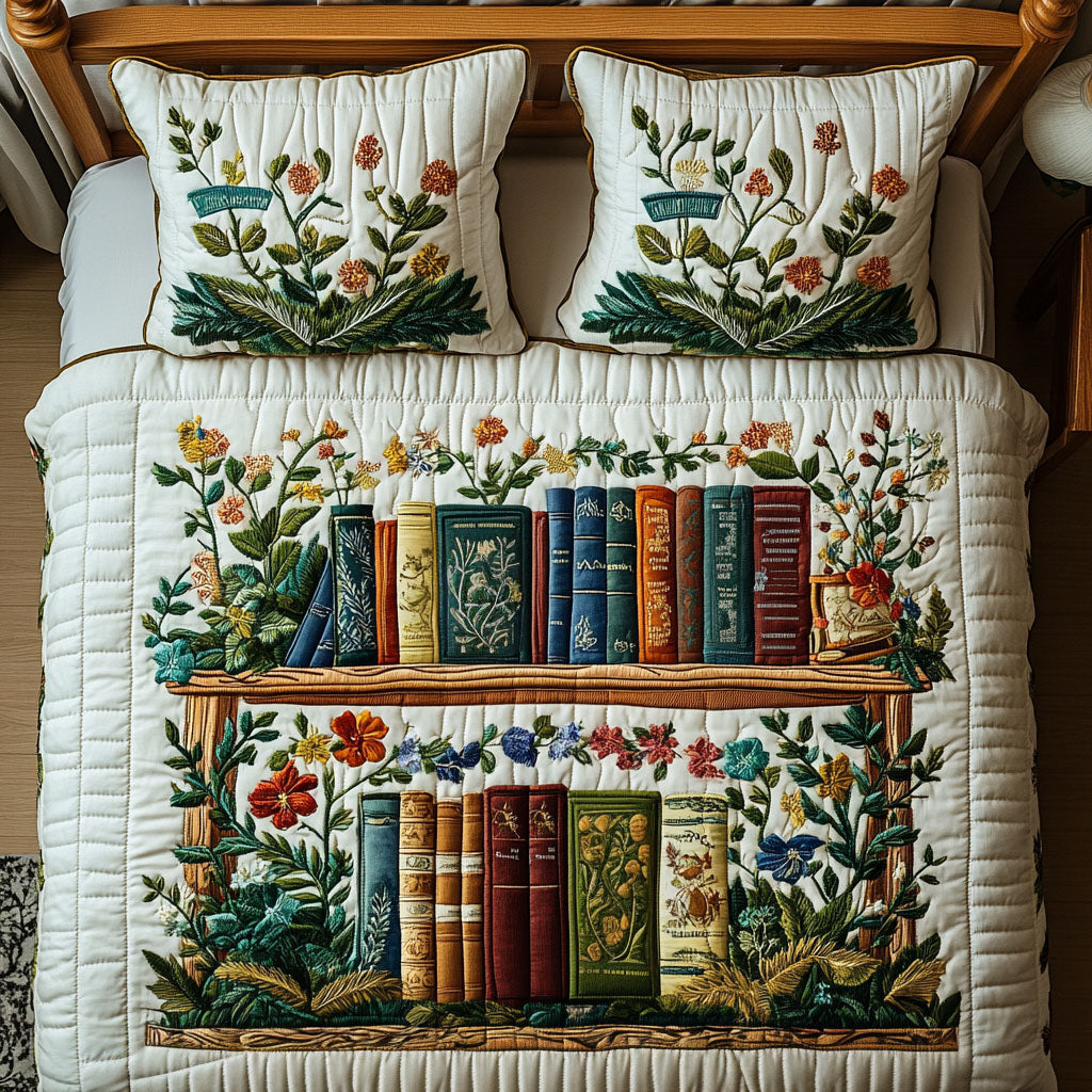 Floral Literature Bliss Quilted Bedding Set Cute Sheet Sets Bookish Gift Ideas
