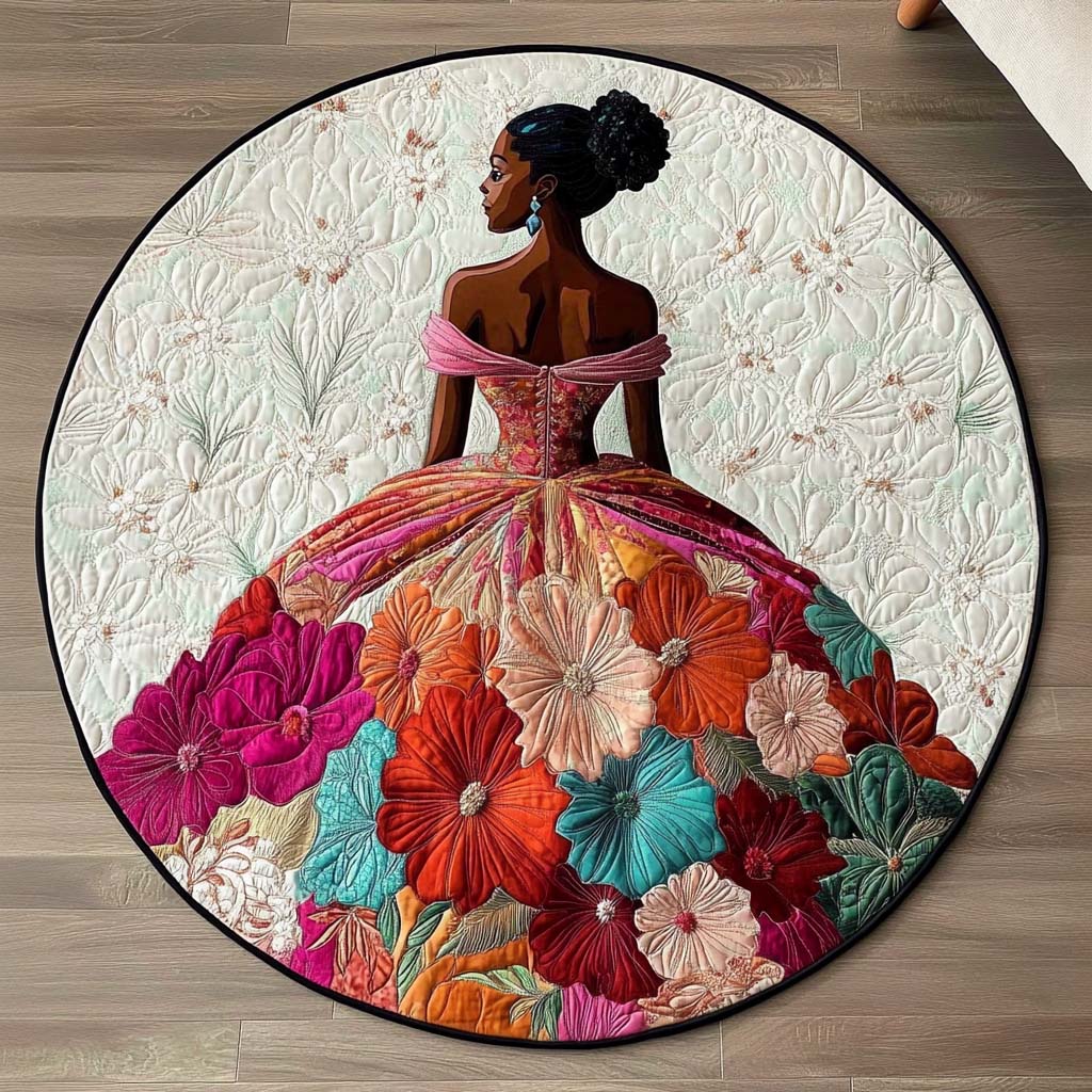 Floral Majesty Quilted Round Mat Modern Living Room Best Melanin Gifts For Ladies