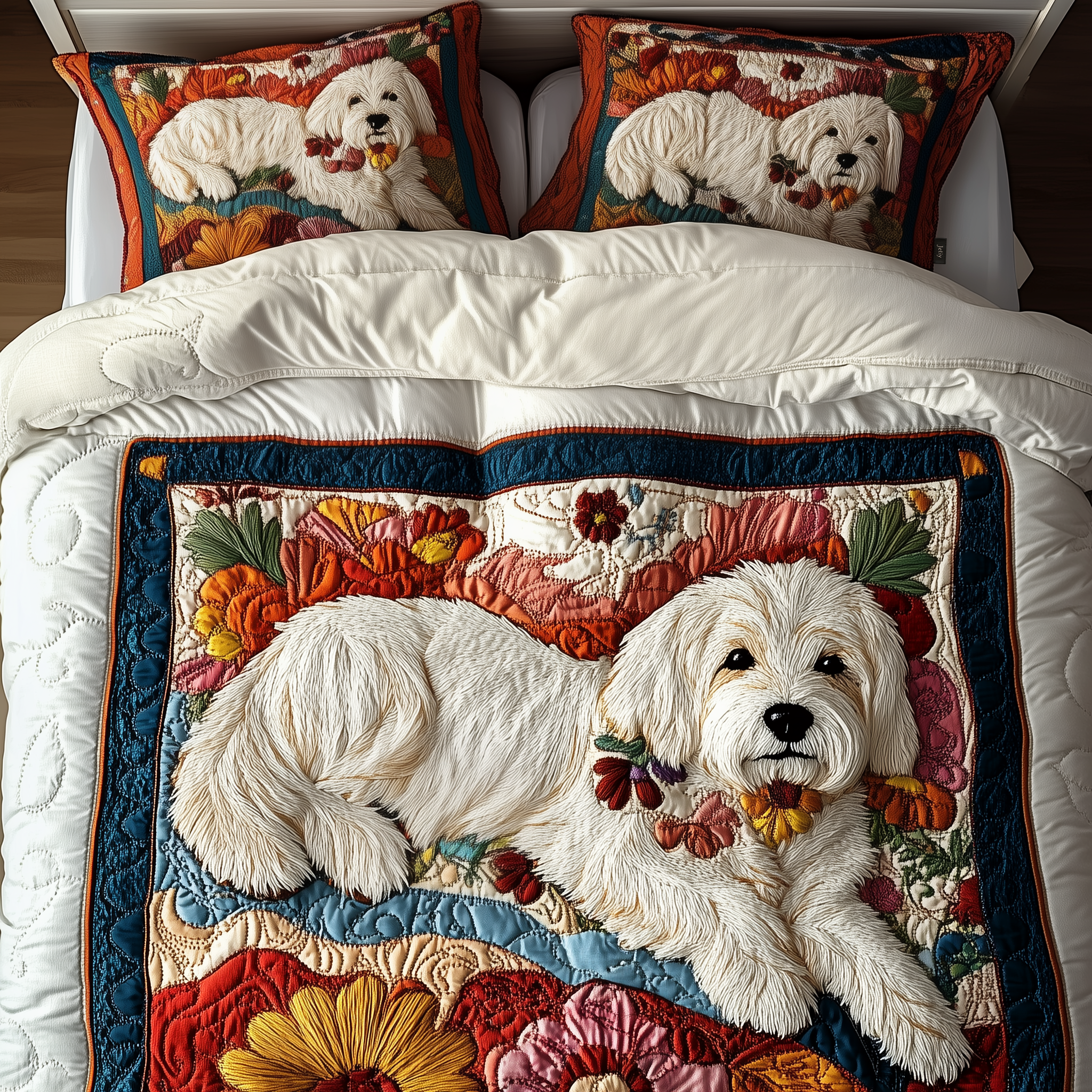 Floral Maltese Quilted Bedding Set Bed Bedding Set Cool Gifts For Dog