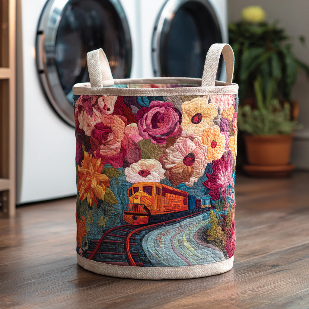 Floral Meadow Quilted Laundry Basket Foldable Laundry Hamper Gift For Flower Lover