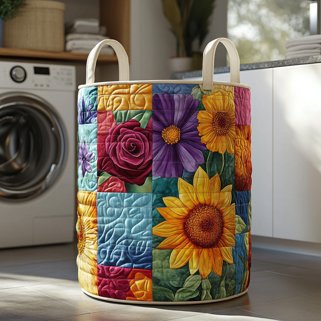 Floral Meadow Quilted Laundry Basket Unique Clothes Hamper Moms Day Gift Ideas