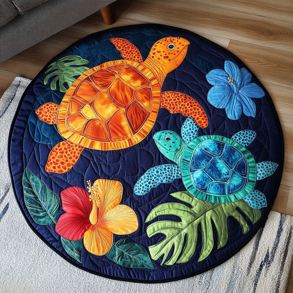 Floral Ocean Turtles Quilted Round Mat Living Room Theme Ideas Turtle Gifts For Husband