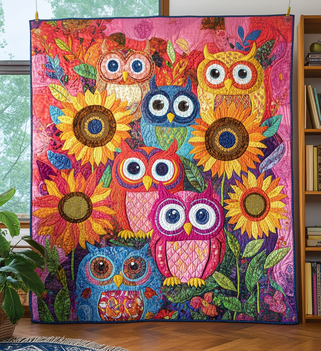 Floral Owl Delight Quilted Blanket Bedspreads Useful Gifts For Dad