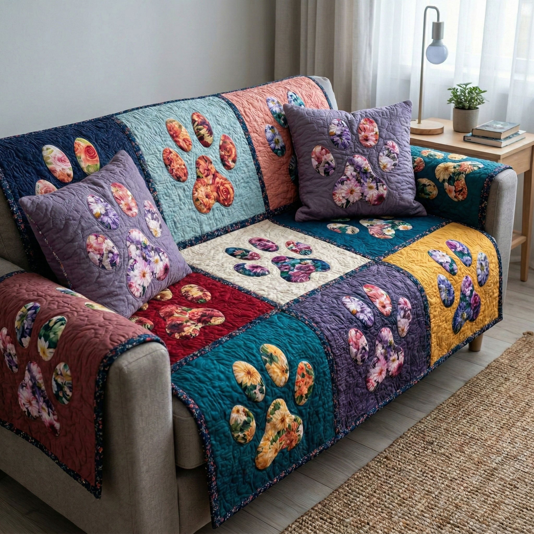Floral Paws Quilted Sofa Cover Seat Covers For Couches Dog Dad Fathers Day Gifts