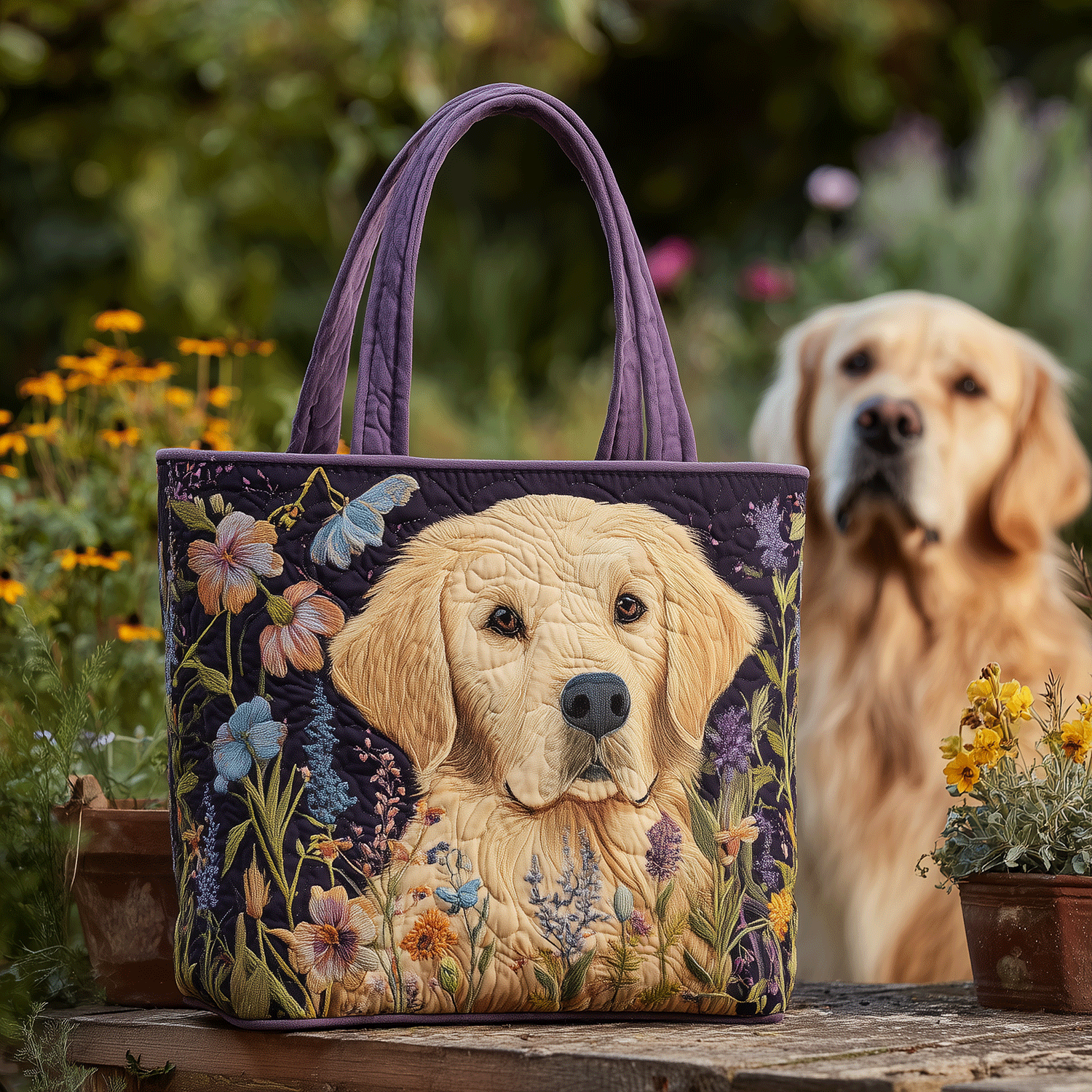 Floral Retriever Love Quilted Tote Bag Best Tote Bag Great Mother's Day Gift Ideas